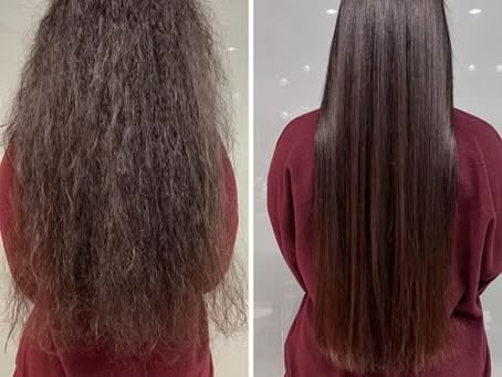 Before and after hair smoothing treatment results